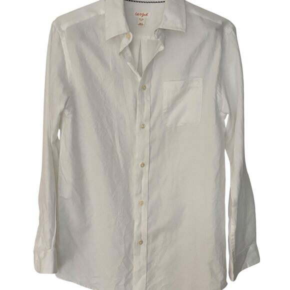 Cat & Jack Boys White Button Down Herringbone Pattern Long Sleeve Shirt Youth XL - Picture 1 of 6